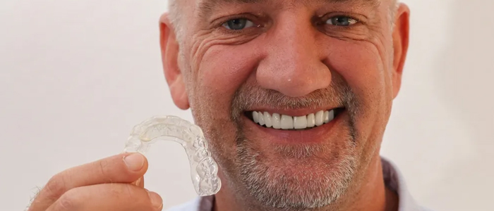 A man with clear aligners.