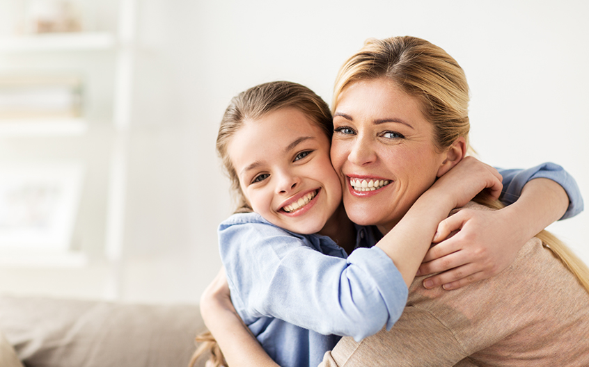 Mom and a happy child.