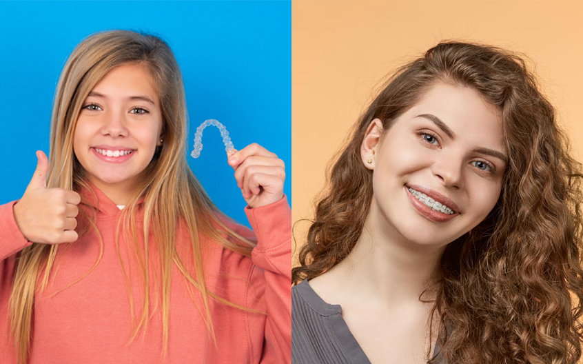 Smiling girls with braces.